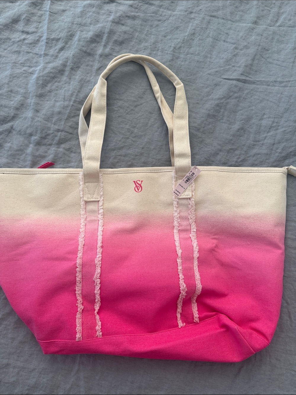 Victoria's Secret Pink and Cream Ombre Canvas Tote